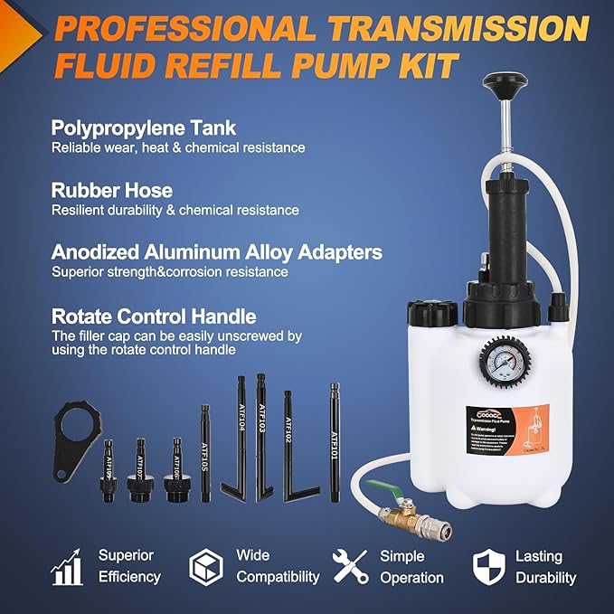 GOOACC Transmission Fluid Pump Kit 3L Automotive Manual Oil Pump Extractor ATF Refill Dispenser Transfer Pump with 8 ATF Filler Adapters Oil Filling Filler Manual System Fluid Extractor Pump Tool Kit