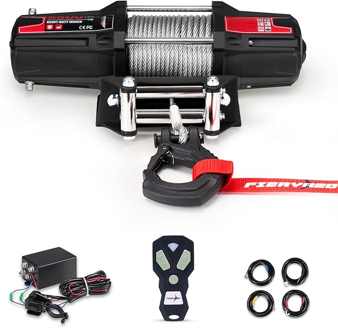 FieryRed ATV/UTV Winch 12V 5500 lb Electric Winch with Steel Cable, with Wireless Remote Control Hawse Aluminium Fairlead & Mounting Bracket, Waterproof IP67