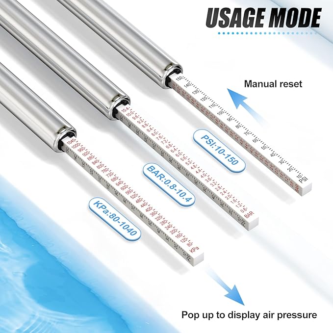 MEANLIN MEASURE Silver Double Straight Type Tire Pressure Gauge，Dual Head Air Pressure Gauge 1Pcs，Pressure Range 10-150 Psi(Suitable for Trucks, etc.