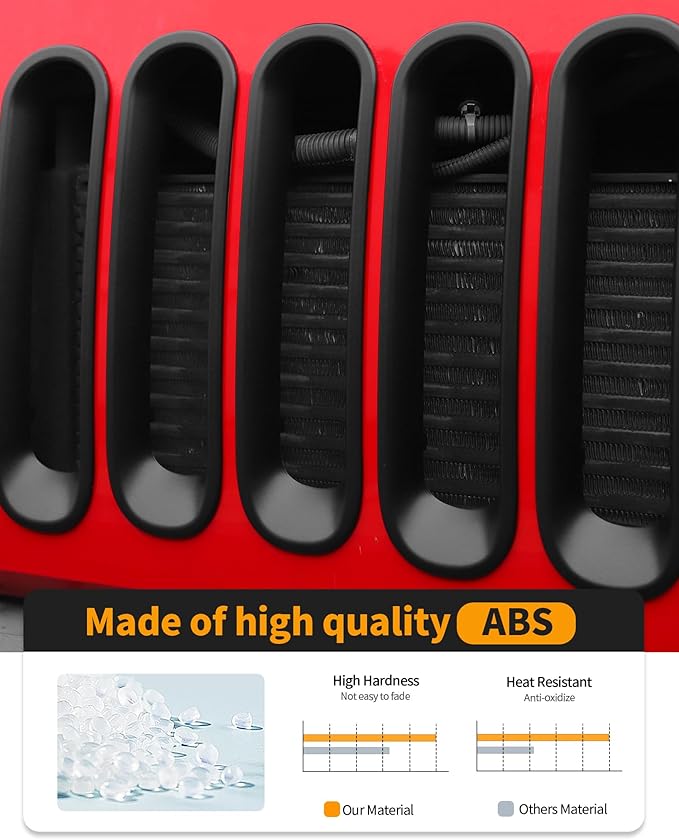 Hoolcar Grill Inserts Front Grille Mesh Cover Guard for Jeep Wrangler JK 2007-2017 Clip-on Grille Exterior Accessories, Matte Black