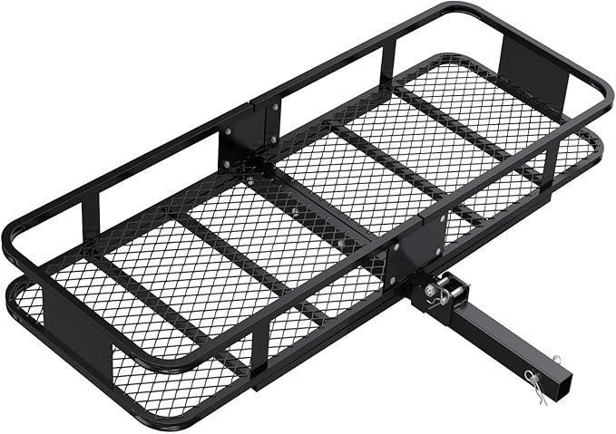 FORWODE 550 LBS Hitch Mount Cargo Carrier Basket, 60"x24"x6" Folding Hitch Cargo Carrier Rack for 2 Inch Receiver, Car Rack Rear Luggage Basket with Cargo Net
