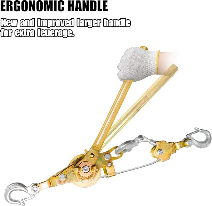 Come Along 4 Ton Cable Winch Puller Double Rope 10 Ft Heavy Duty Hand Puller 8800LB with 3 Hooks Cable Ratchet Puller W/Double Metal Gear for Lifting Pulling