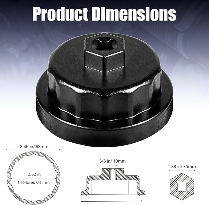 Oil Filter Wrench for Toyota, Lexus, Camry,Oil Filter Removal Tool for Runner, Tundra, Tacoma 2.5-5.7L Engine 64mm 14 Flutes, Black Oil Filter Tool