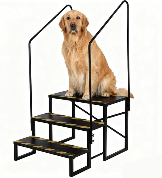 RV Steps, 3 Step Camper Steps Outdoor Hot Tub Mobile Home Stairs Anti-Slip with 2 Handrail for Travel Trailer Motor Home Boat Camper and Porch for Dogs Elder Child