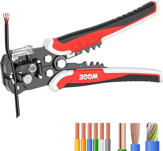 WGGE WG-014 Self-Adjusting Insulation Wire Stripper. For stripping wire from AWG 10-24, 3 in 1 Automatic Wire Stripping Tool/Cutting Pliers Tool, Automatic Strippers with Cutters & Crimper 8"