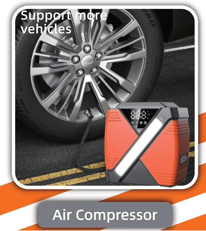 Audiobank A12 Multifunction 1500A Jump Starter with Air Compressor, 12000mAh Power Bank, 3A USB Charging, LED Flashlight, Compact Design for Cars, SUVs, Motorcycles, and Inflatable Items