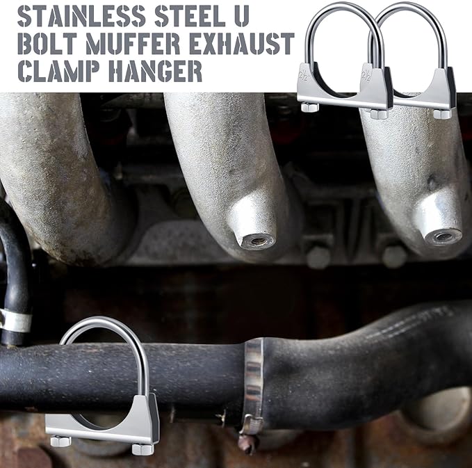 12 Pcs 2-1/2" Exhaust Clamp Heavy Duty U-bolt Exhaust Clamp - Saddle Design Muffler Pipe Connector, Tip Hook Clip, Galvanized Iron, Fits 2-1/2" Od Pipes