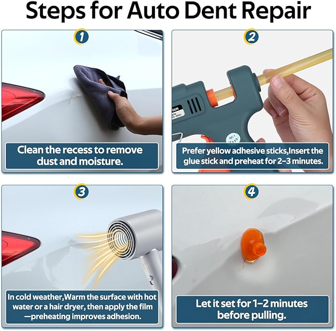 Hot Glue Gun for Car Dent Repair, 100W High Temp with Fast Heating, Anti-Drip Nozzle & 10 Sticks – Professional Auto Body Tool, Supplementary Kit, Excl, Dent Tools