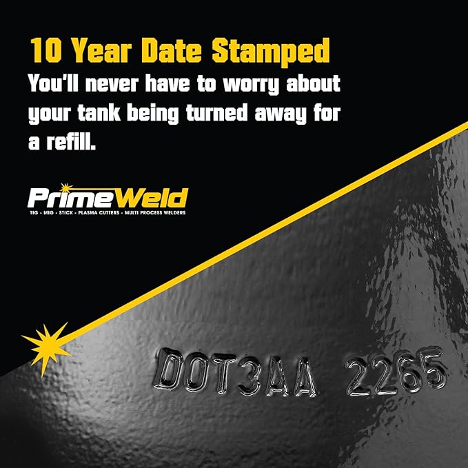 PrimeWeld 75% Argon 25% CO2 Bottle 40CF | DOT 3AA | USA CGA 580 Valve | Best Gas Blend for MIG Welding | Cylinders Full & Ready to Use