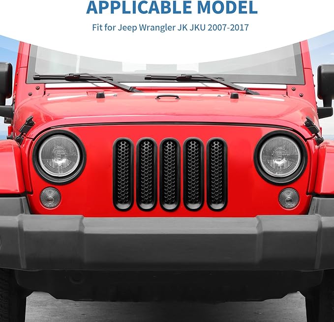 for Jeep JK Front Grille Inserts & Headlight Cover Trim Ring for Jeep Wrangler JK JKU 2007-2017 Black Exterior Accessories 9pcs