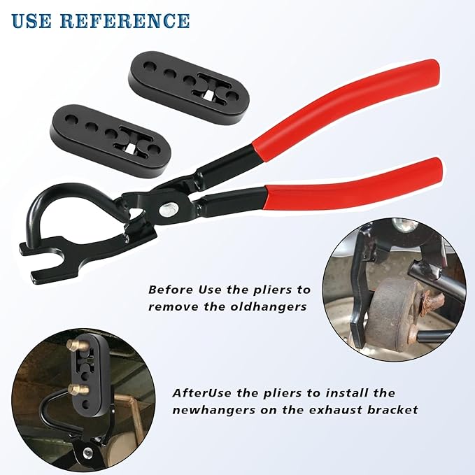 Exhaust Hanger Removal Tool,Exhaust Hanger and Rubber Bracket Separation Exhaust Pliers and 4 Hole Exhaust Hanger Rubber Kit, Universal Exhaust Insulators Muffler Hangers Removal Tool (5PCS)