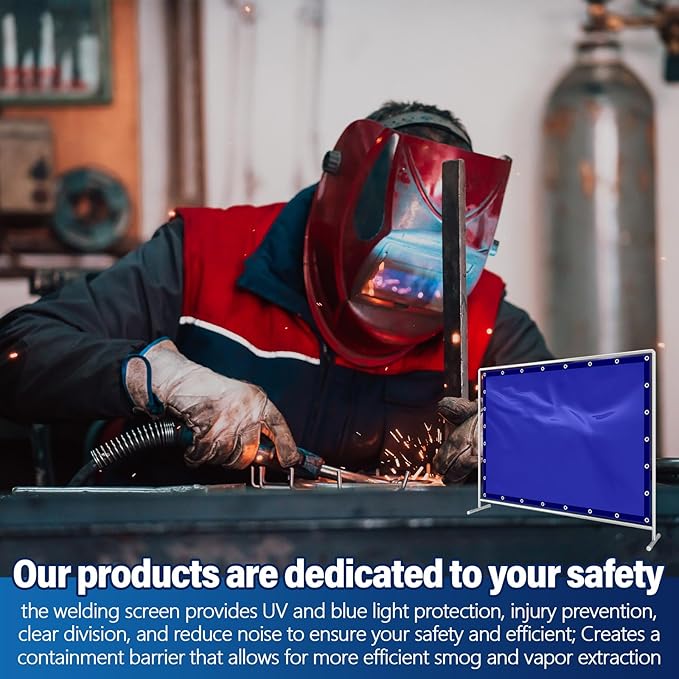 2 Pcs Welding Curtain Safety Blue Transparent Welding Screen with Fixed Belt for the Stand of 6 x 8ft Fireproof Resistant Insulation for Welding Arc Light UV and Blue Light Protection