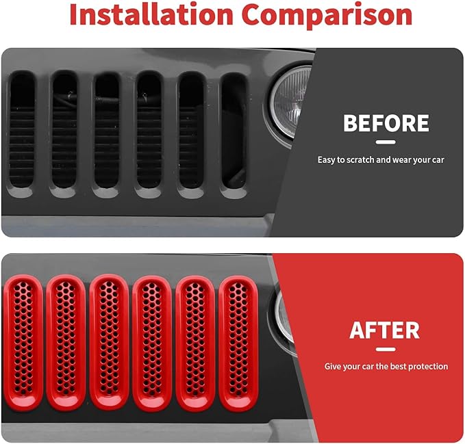 Mesh Grill Insert Grille Inserts Cover Fit for 2007-2018 Jeep Wrangler JK JKU(Red)