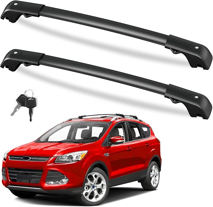 FengYu 300lb Roof Rack Cross Bars Fit for Ford Escape 2013 2014 2015 2016 2017 2018 2019, Heavy Duty Lockable Aluminum Roof Rails Crossbars Cargo Bars Canoe Rooftop Black Carrier Luggage
