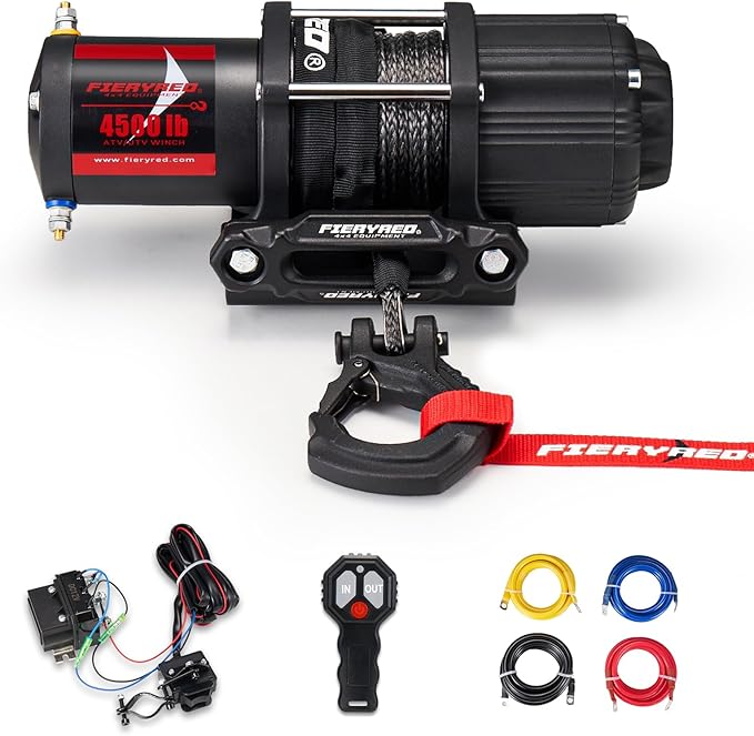 FIERYRED ATV/UTV Winch 12V 4500 lb Electric Winch with Synthetic Rope, with Wireless Remote Control Hawse Aluminium Fairlead & Mounting Bracket, Waterproof IP67