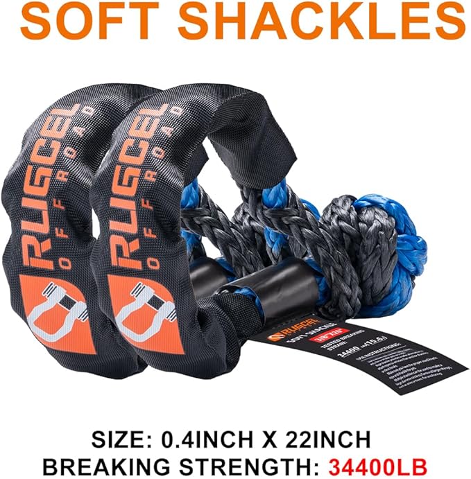 RUGCEL Kinetic Recovery Rope Kit 34000 lbs，1in×30ft Power Recovery Tow Rope，Soft Shackle, Car Logo， Suitable for ATV, UTV Trucks,Car