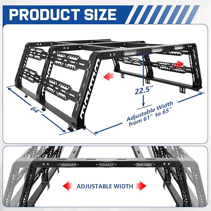 Overland Bed Rack for Full Size Truck 22.5" Bed Rack Compatible with Ford/Dodge Ram/Nissan Titan/19-25 Silverado/Sierra/Tundra, Overland Bed Rack Truck Bed Racks.