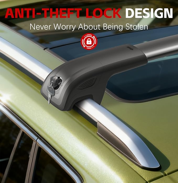 Lockable Roof Rack Crossbars Compatible with 2018-2026 Volkswagen Tiguan, 2022-2026 VW Taos & 2024-2026 Subaru Crosstrek Wilderness, 300lbs Capacity Aluminum