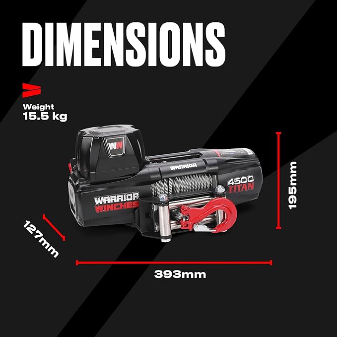 Warrior Winches - Titan 4,500lb Steel Cable Electric Winch – 12V, 3.4HP Motor, 166:1 Planetary Gear, Wired/Wireless Remote, Manual Clutch, Spring Brake, ATV/UTV Winch
