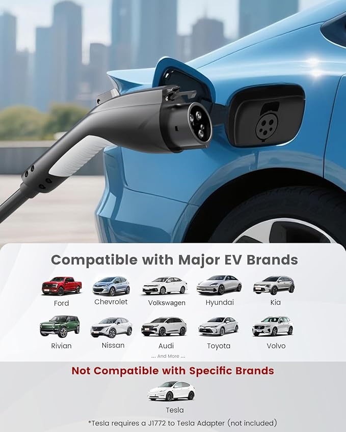 40A Level 2 EV Charger, 9.6KW Fast Portable Electric Vehicle Charging Stations, 25ft Charging Cable, NEMA 14-50 Plug, Adjustable Current & Timing Delay, Home Car Charger Compatible with All J1772 EVs