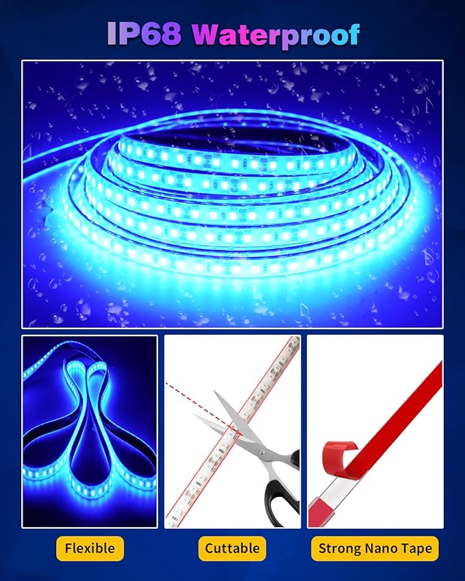 RV Awning Led Lights,12V 16.4FT RV Outside Light,Waterproof Underglow Led Light Kit for Home Camper Motorhome Travel Trailer Concession Stands Food Trucks Strip Light,Blue