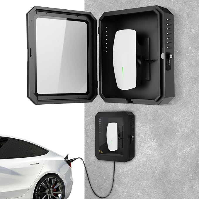 Charger Station Box for Tesla Gen 3 Wall Connector and ChargePoint EV Charger, Cable Organizer Holder Lock Cover Outdoor Rainproof, Snowproof, Dustproof, Theftproof, Home Charging Accessories