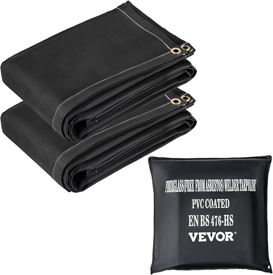VEVOR Fire Blankets, 2 Pack Welding Blankets, 8' x 10' Fire Suppression Blanket, 1022°F Flame Retardant Blanket, Black Fire Emergency Blankets, Fiberglass Fire Retardant Blanket with 12 Brass Grommets