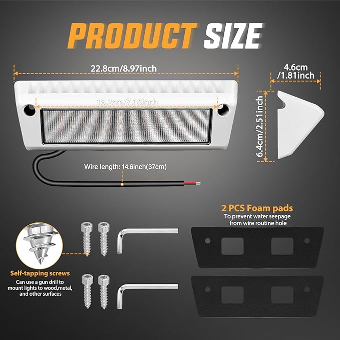 Nilight RV Exterior Light 2PCS 9 Inch Porch Lights Amber Beam 12V 24V LED Scene Cargo Lighting White Aluminum Housing for RVs Trailers Travel Campers 5th Wheels Motorhome SUV Truck