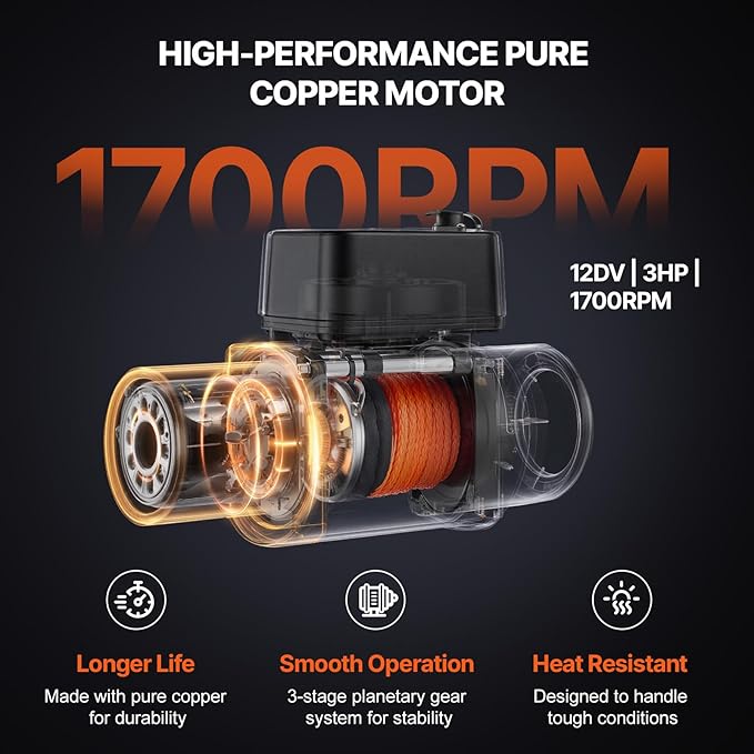 VEVOR Electric Winch, 10,000 lb Truck Trailer Jeep Winch, 12V DC 7/20 in x 65 ft Synthetic Rope Aluminum Fairlead Wireless & Wired Remote Control, IP55 Waterproof Towing for Off Road Jeep SUV Boat