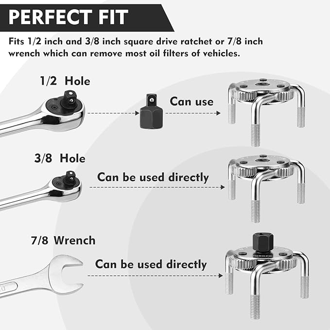 WORKPRO Adjustable Oil Filter Wrench, Universal 3"–5-1/2" (76–140mm) Heavy Duty 3-Jaw Oil Filter Removal Tool, Professional Auto Repair Tool for Car, Truck, SUV, Tractor, and Motorcycle