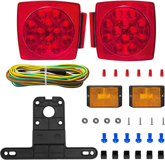 LED Red Tail Trailer Light kit, Wiring Harness 12V Waterproof Submersible Side Marker Stop Brake Turn Signal Reverse For Bus Lorry Camper Boat Truck RV Pickup Golf Cart Motorcycle(Light kit)