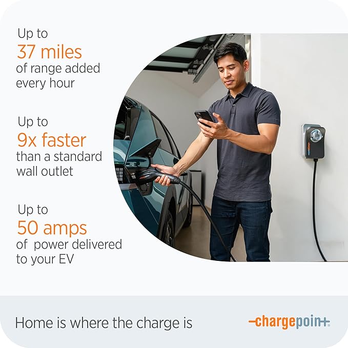 ChargePoint HomeFlex Level 2 EV Charger J1772 - Fast Smart Battery Power Charging at Home for Electric Automobile Vehicles - Hardwired for Electric Car