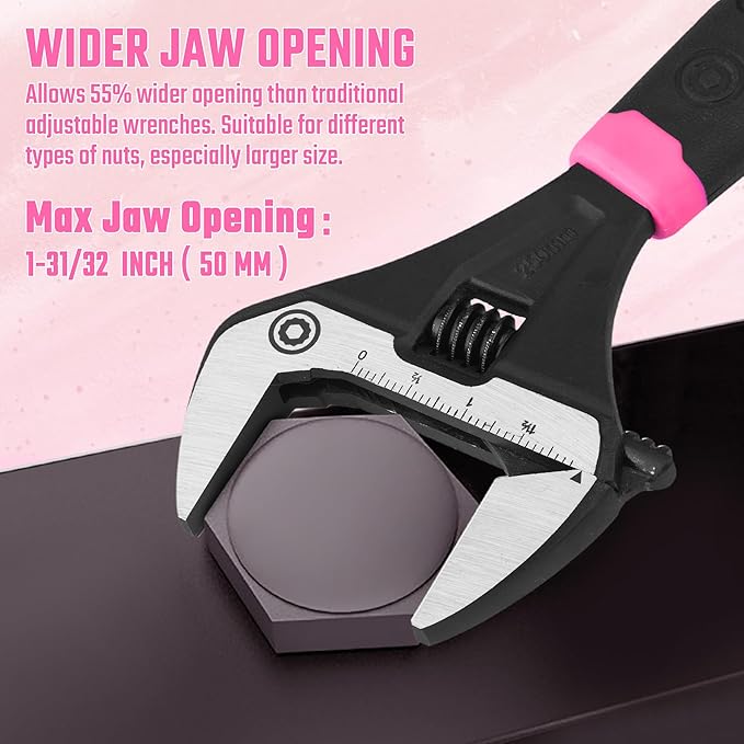 DURATECH 10-Inch Adjustable Wrench, Wide Jaw Opening Plumbing Wrench, CR-V Steel, SAE and Metric Scale Marked, Ergonomic Grip