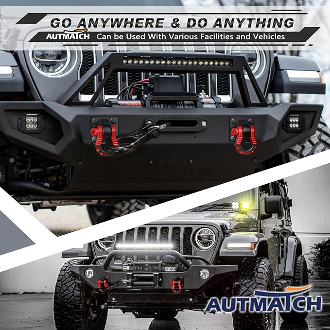 AUTMATCH D Ring Shackles 3/4" Mega Shackle (2 Pack) 68,000Ibs Break Strength - Heavy Duty Clevis Shackles with 7/8" Screw Pin and Isolator Washer for Tow Strap Winch Off Road Vehicle Recovery, Red