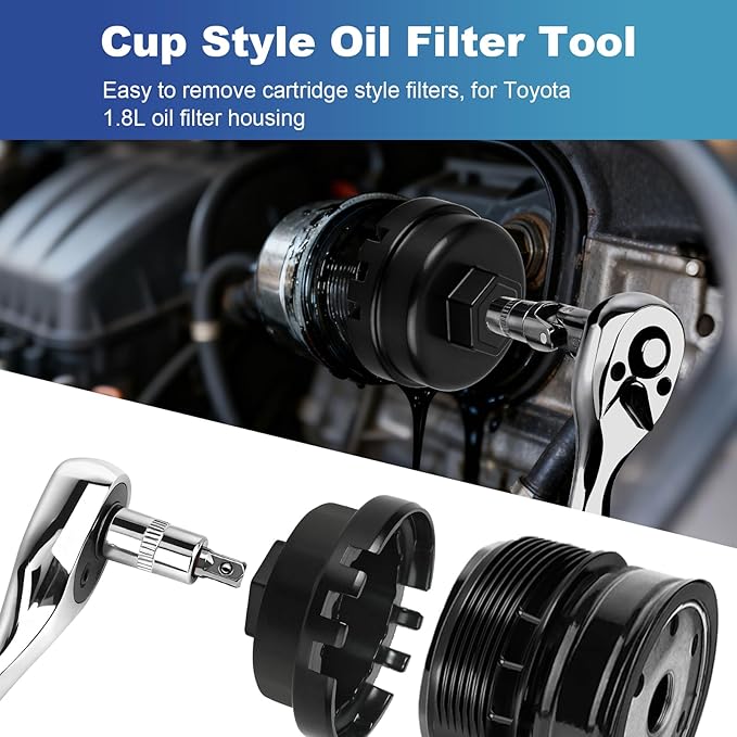 Professional 6 Slots 14 Flutes Oil Filter Wrench for Toyota, 64mm Oil Filter Removal Tool Socket, Oil Filter Cap Wrench for Corolla, Prius, Prius Prime/V, Matrix, CT200h, Scion iM/iQ/xD 1.8L Engine