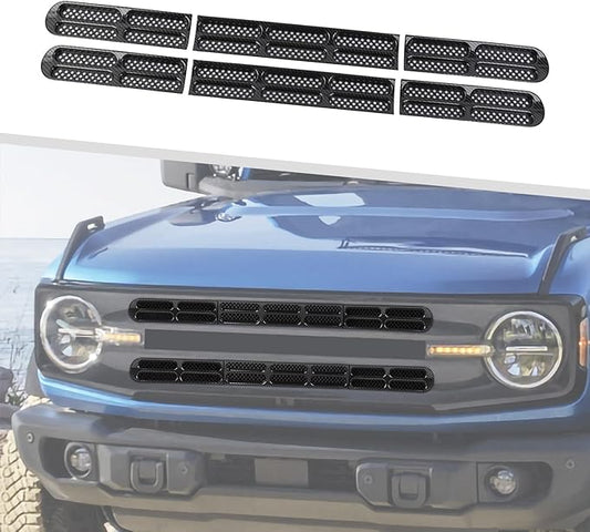 Jimen for Bronco Grille Inserts, 6 Pack Front Mesh Grill Cover Guard Exterior Trim Accessories Compatible with Ford Bronco 2021-2024 (Carbon Fiber)