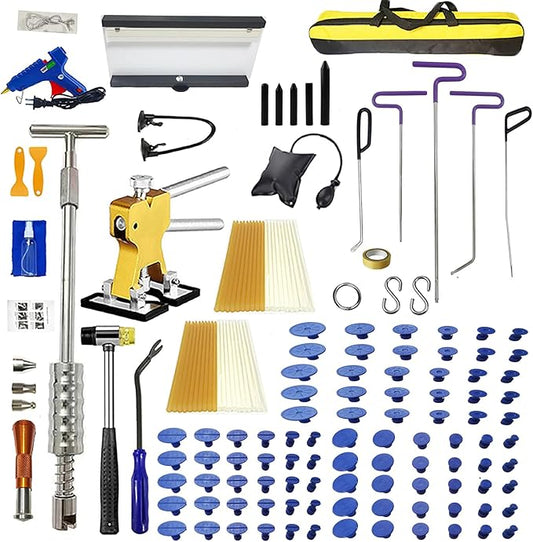 Dent Puller Kit，140PCS Hail Damage Remover,Big Size M16 Slide Hammer Car Bodywork Dent Puller Repair Tools Kit Manganese Steel Dent Rods Dent Lifter and More for Auto Dings Repair