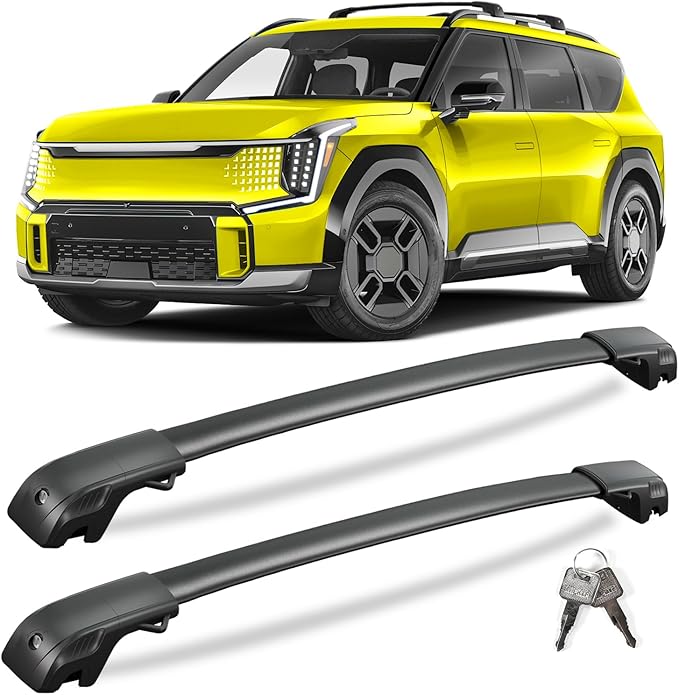 KINGGERI 300lbs Lockable Roof Rack Cross Bars Compatible with Kia EV9 2024-2026 GT-Line (Not for Wind & Land) with Raised Side Rails, Heavy Duty Aluminum Roof Rails Crossbars Luggage Accessories