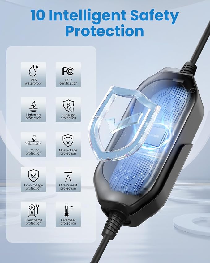 Level 1 & Level 2 EV Charger - 16A Adjustable Current, Timer Function | 110V-240V, 21FT Cable | Compatible with All SAE J1772 EVs/PHEVs | NEMA 6-20 Plug & 5-15 Adapter