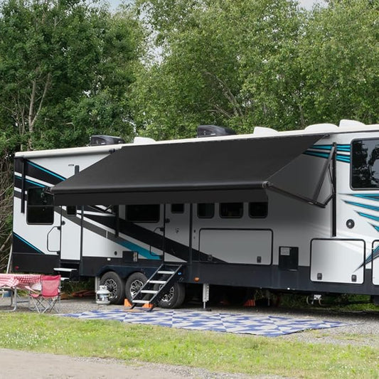 Suncode Black Motorized RV Awning Modular Retractable RV Awning Complete Kit for RV,5th Wheel,Travel Trailers,Toy Haulers,and Motorhome RV Trailer Awning for Home or Camper-12x8Ft-Black