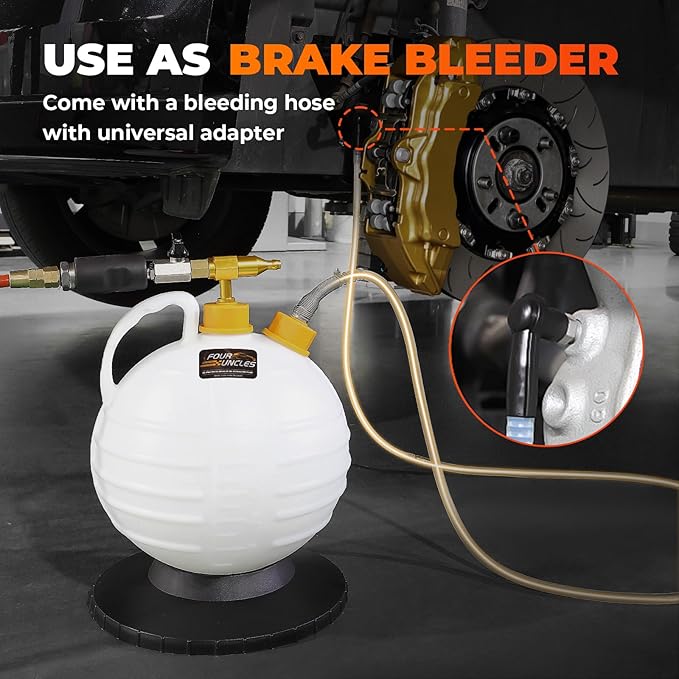 FOUR UNCLES 6L Pneumatic/Manual Oil Extractor Pump - Fluid Extractor with 59" Main Hose, Three 41" Extension Tubes for Automotive Oil Change, a Brake Bleeding Hose for Brake Fluid Change