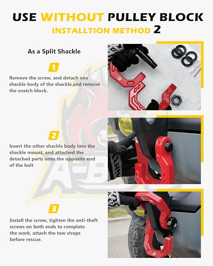 Snatch Block D-Ring Shackle Set, 3/4” Towing Winch Shackle & Snatch Pulley Block, Heavy Duty Separate D Ring Winch Shackle, 57320lbs(26T) Breaking Strength, for Off-Road Recovery, RedRed