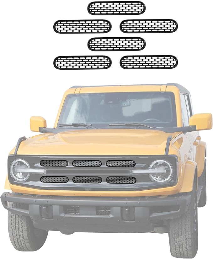 Jimen Compatible with Ford Bronco 2021-2023, 6PCS Front Grille Inserts Mesh Grill Cover Exterior Trim Accessories (Black)