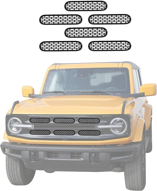 Jimen Compatible with Ford Bronco 2021-2023, 6PCS Front Grille Inserts Mesh Grill Cover Exterior Trim Accessories (Black)