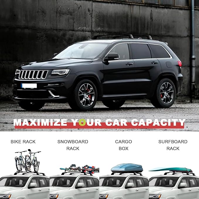 KINGGERI Lockable 260lbs Roof Racks Cross Bars Fit for Jeep Grand Cherokee Altitude & SRT & Trackhawk with Roof Black Moldings 2011-2022, Anti-Theft Aluminum Rails Crossbars Cargo Luggage