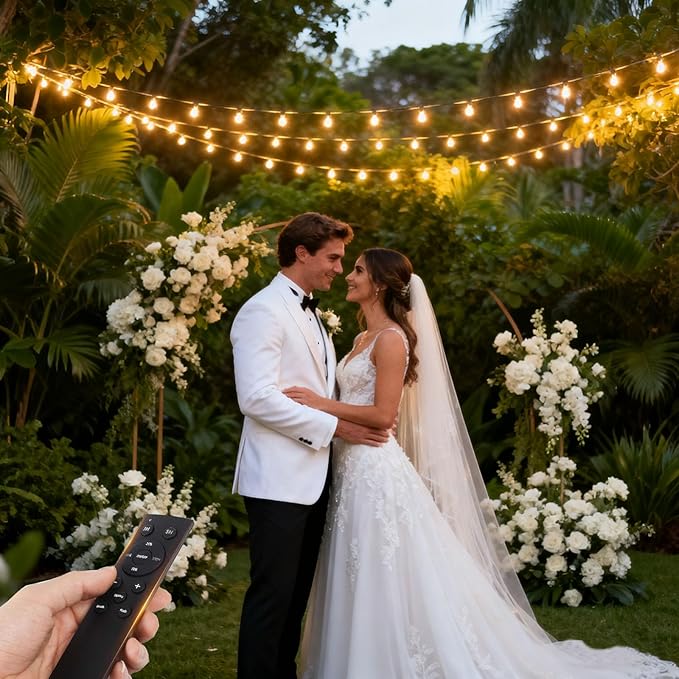 100FT LED Outdoor String Lights with Remote, Dimmable Timing 3 Light Modes Outside Patio Lights for Backyard Porch Deck Garden Balcony Pool Party Hanging Lighting Decor