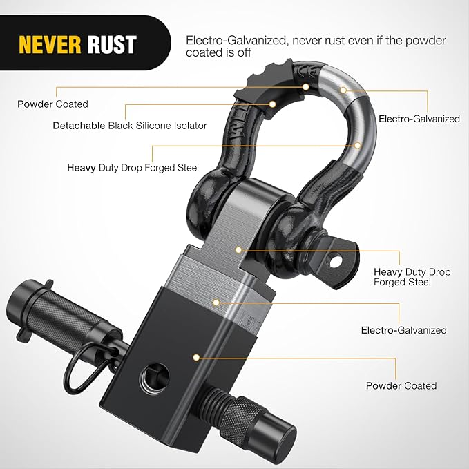 Nilight Anti-Theft Shackle Hitch Receiver 2Inch 45000 LBs Breaking Strength 3/4" Anti-Theft D Ring Shackle 5/8" Trailer Hitch Lock Pin Heavy Duty Solid Towing Kit for Trucks Off Road (Black)