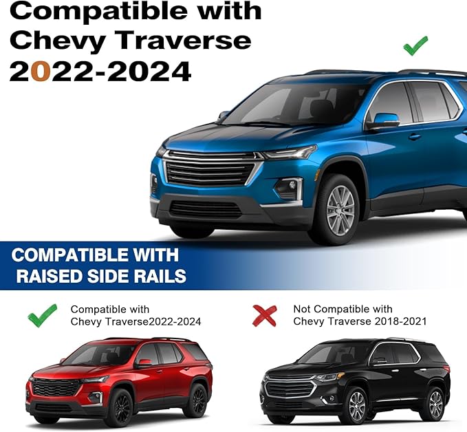 220lbs Roof Rack Cross Bars Compatible with Chevy Chevrolet Traverse 2022 2023 2024 2025 2026, Heavy Duty All-Metal Aluminum Roof Rails Crossbars Cargo Canoe Black