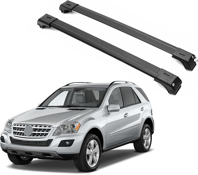 ERKUL Roof Rack Cross Bars for Mercedes Benz ML Class W164 2006-2011 | Aluminum Crossbars with Anti Theft Lock for Rooftop | Compatible with Raised Rails - Black