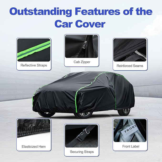 Waterproof Car Cover Compatible with Sonic/Accent/Veloster/Mirage/Prius c All-Weather Protection, 157"-165" Hatchback PEVA Car Cover with Zipper Door